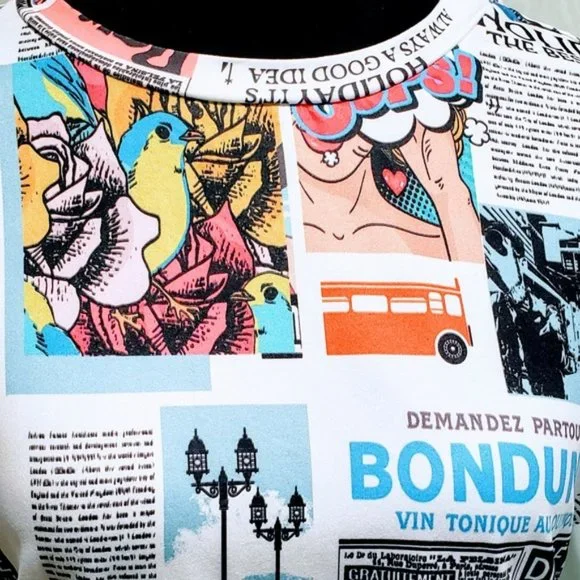 ⭐️Host Pick⭐️New Pop French Newspaper print fitted T-shirt Sizes M, L, XL - Picture 6 of 10